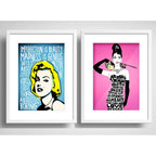 Set 2 Cuadros Marilyn Monroe Audrey Hepburn Pop Art Paspartú