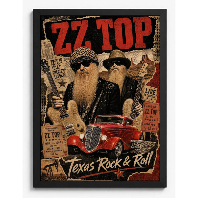 Cuadro Zz Top Texas Rock & Roll Blues Arte Musica Decoracion Marco Negro