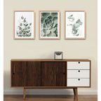 Set 3 Cuadros Naturaleza Verde Hojas Plantas Botanica Oak Marco Marrón Claro