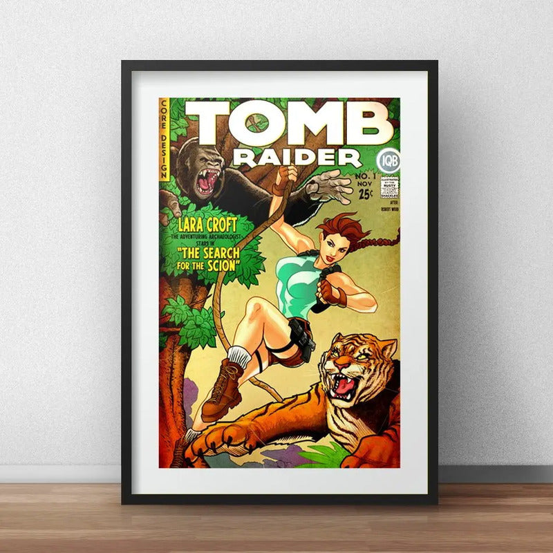 Cuadro Tomb Raider Comics Game Decoracion Con Paspartú Marco Negro