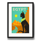Cuadro Egipto Gato Pirámide Ciudad Decoracion Con Paspartú Marco Negro