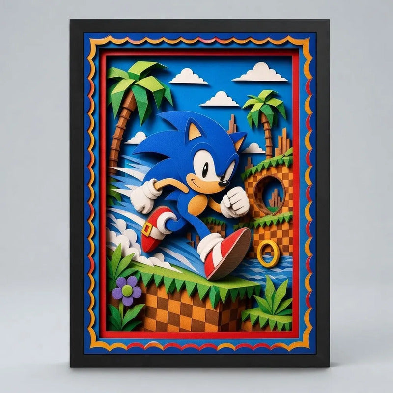 Cuadro Sonic The Hedgehog Efecto 3d Game Pelicula Marco Negro