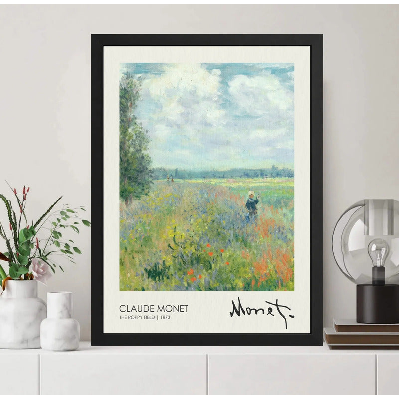 Cuadro Living Claude Monet Signature Campo De Amapolas Arte Marco Negro
