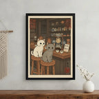Cuadro Gatos Cafe Neko Anime Japón Cocina Living Decoracion Marco Negro