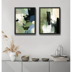 Set 2 Cuadros Dormitorio Living Abstracto Mossy Calm Verde Marco Negro