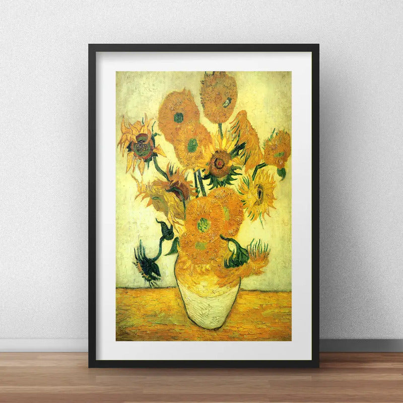 Cuadro Los Girasoles Van Gogh Obra Pintor Brs1 Con Paspartú Marco Negro