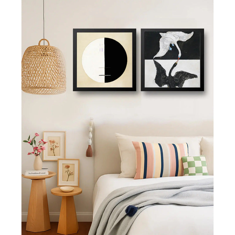 Set 2 Cuadros Hilma Af Klint Abstracto Buda Cisne 33x33cm Marco Negro