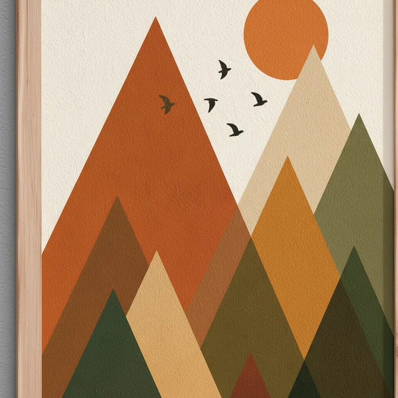 Set 3 Cuadros Dormitorio Living Boho Arte Abstracto Amanecer Geometrico I Marrón Claro