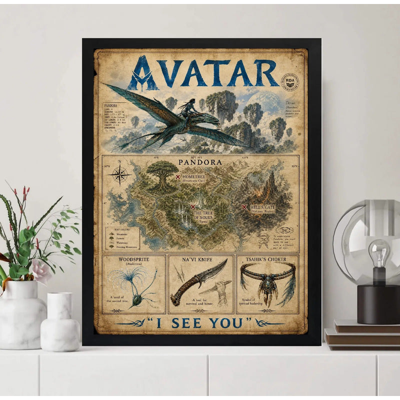 Cuadro Avatar Pelicula Mapa Pandora Cinema Arte Marco Negro