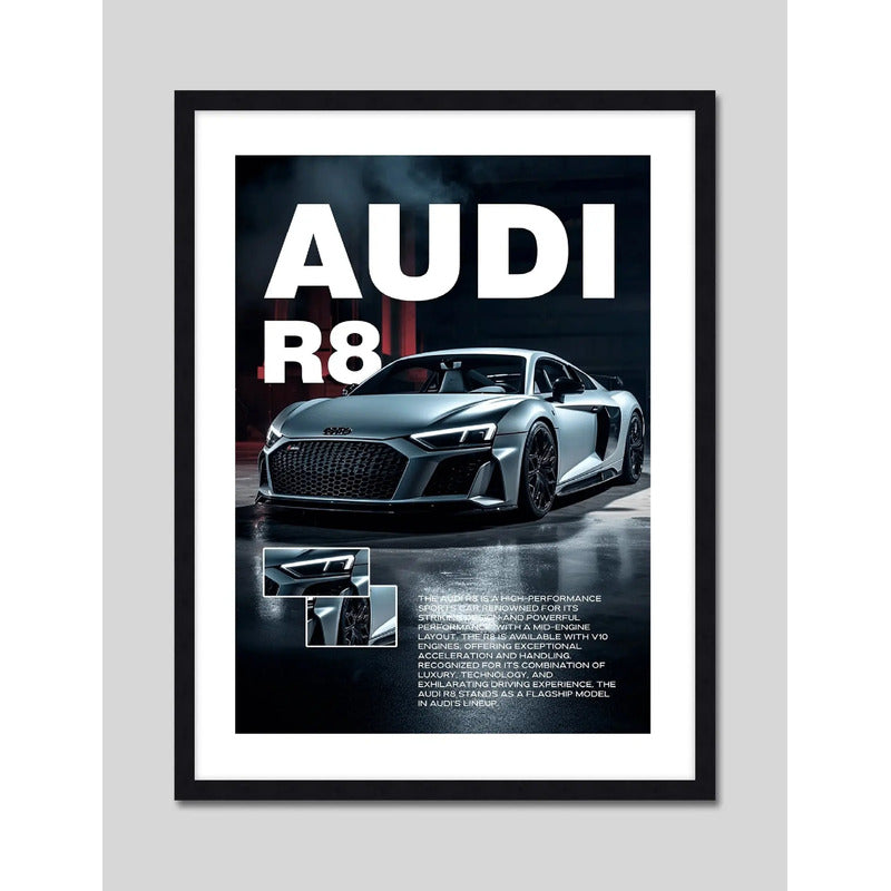 Cuadro Audi R8 Auto Modelo Coche Deportivo Arte Decoracion Marco Negro