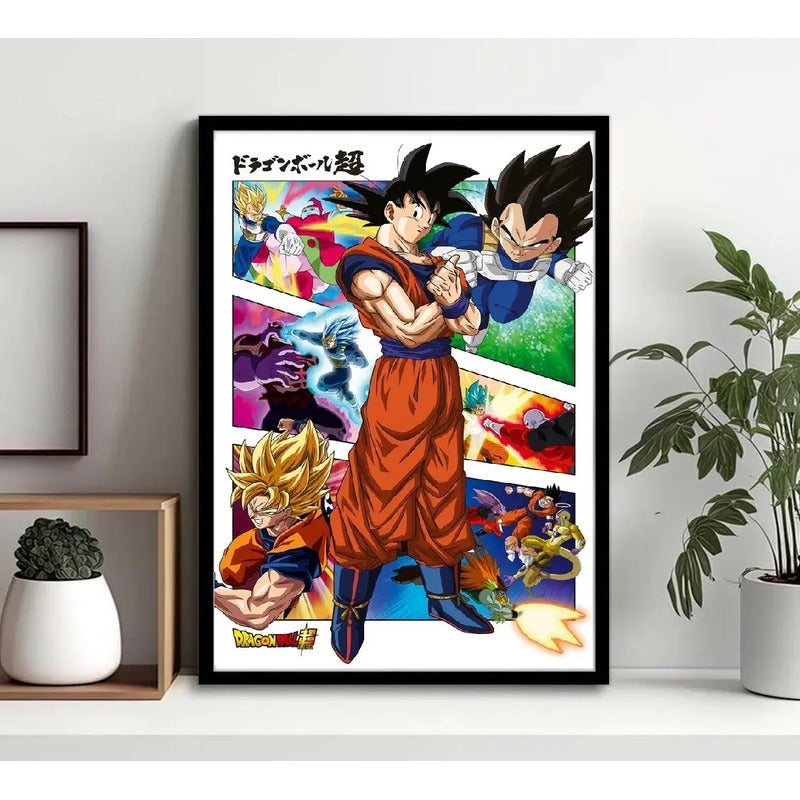 Cuadro Dragon Ball Anime Goku Vegeta Manga Japon Arte Marco Negro