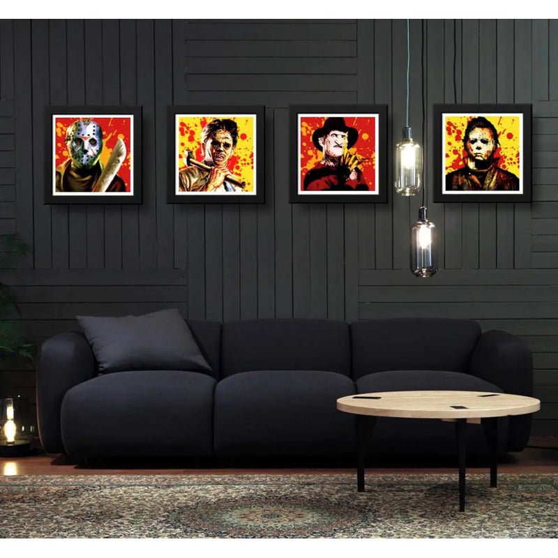 Set 4 Cuadros Jason Freddy Krueger Michael Myers Leatherface Marco Negro