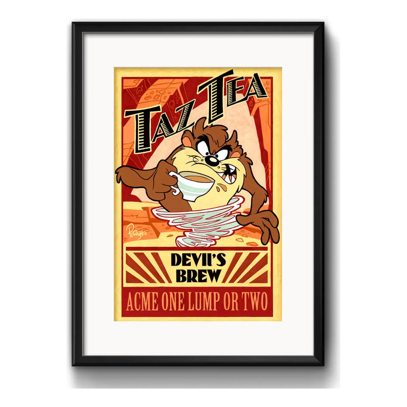 Cuadro Tazmania Demonio Té Looney Tunes Serie Con Paspartú Marco Negro