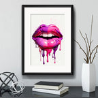 Cuadro Boca Pink Fashion Maquillaje Decoracion Con Paspartú Marco Negro
