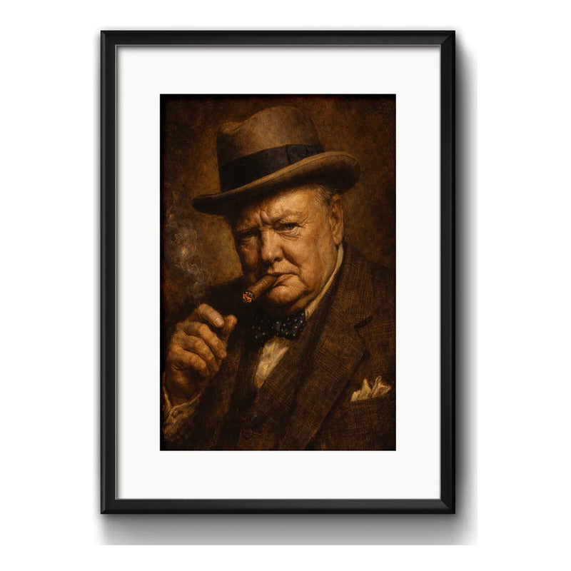 Cuadro Winston Churchill Primer Ministro Arte Con Paspartú Marco Negro