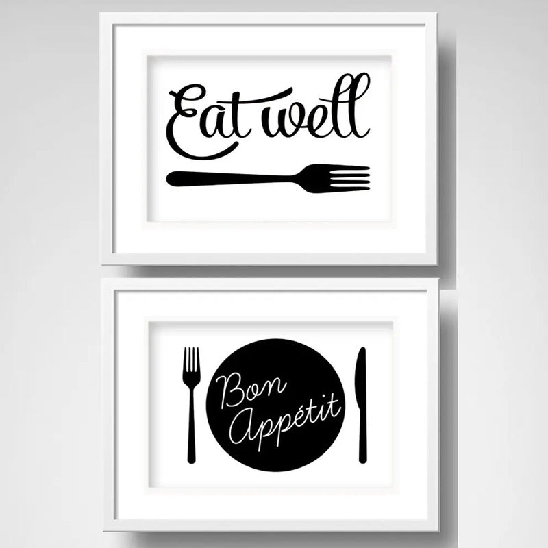 Set 2 Cuadros Cocina Minimalista Frases Moderno Con Paspartu