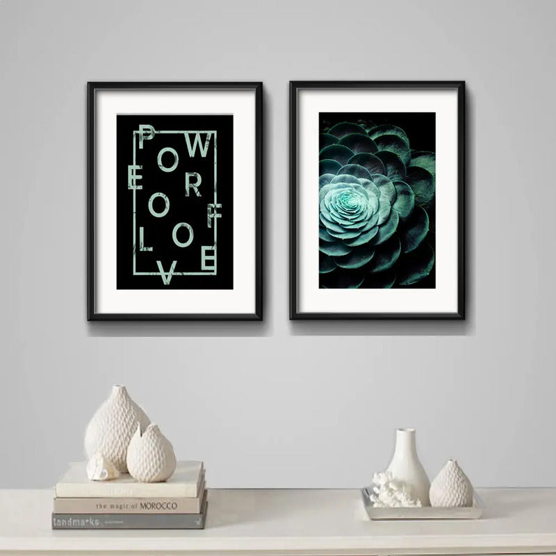 Set 2 Cuadros Suculenta Love Frase Arte Decoracion Paspartú
