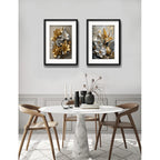 Set 2 Cuadros Flores Tonos Dorados Plateados B2 Con Paspartú 53x43cm Cada Cuadro Negro