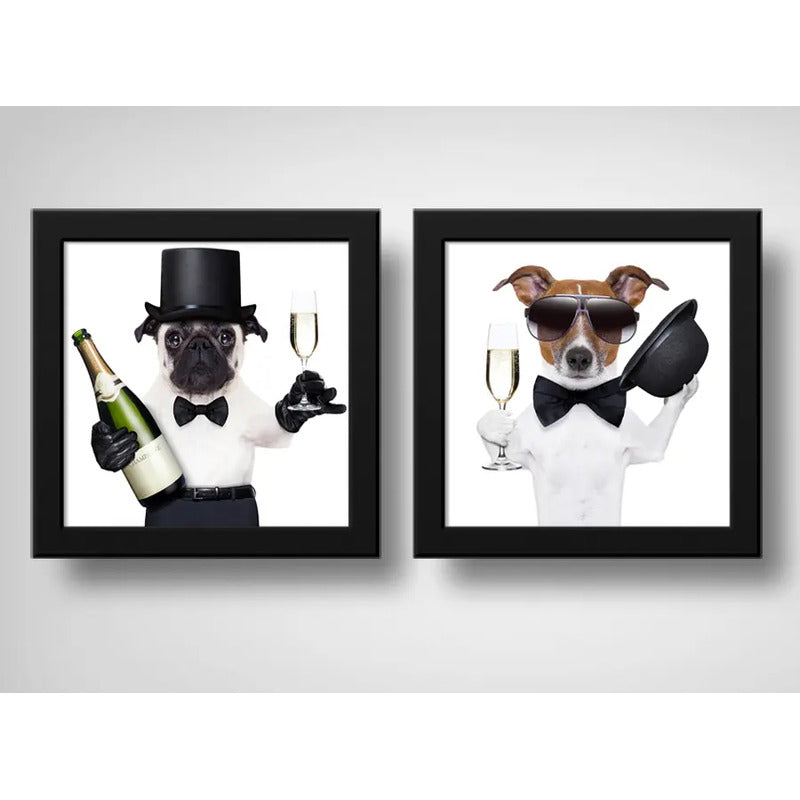 Set 2 Cuadros Perro Champagne Fiesta Cocina Pet Decoracion