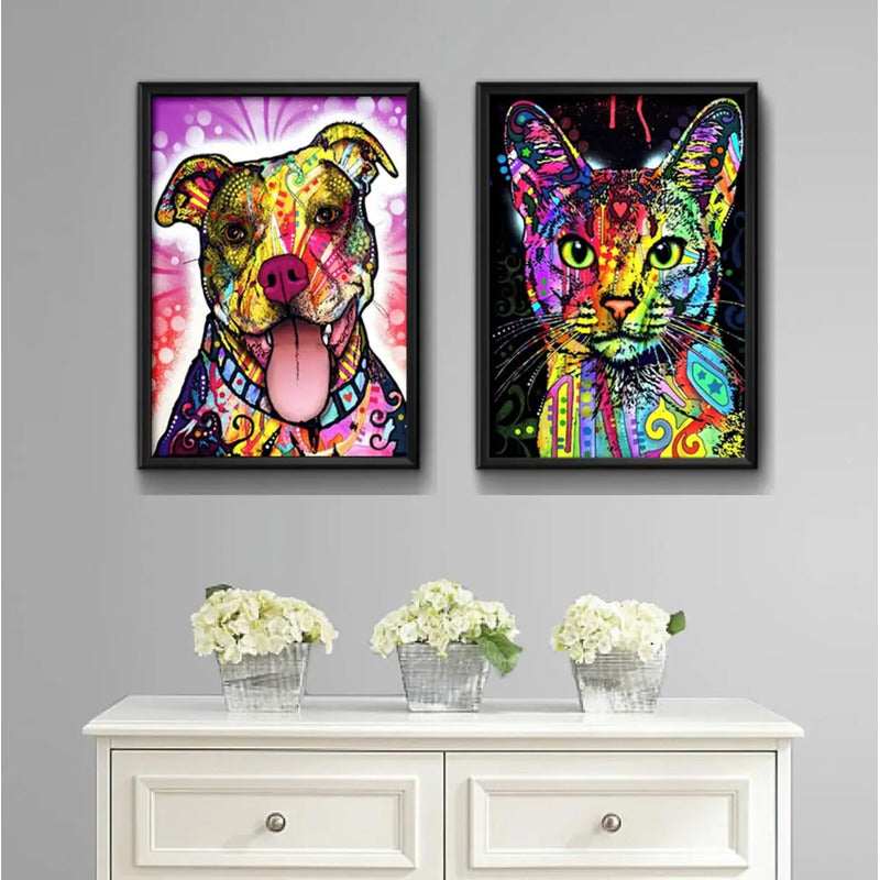 Set 2 Cuadros Perro Gato Pop Art Pitbull Mascota Pet Decora