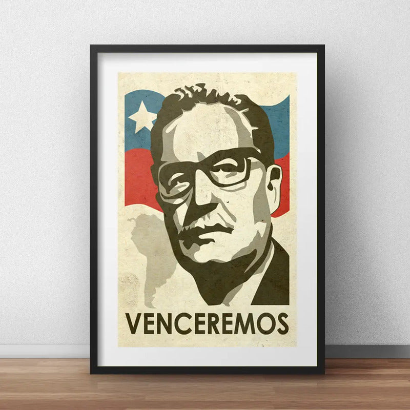 Cuadro Salvador Allende Venceremos Arte Decoracion Paspartú Marco Negro