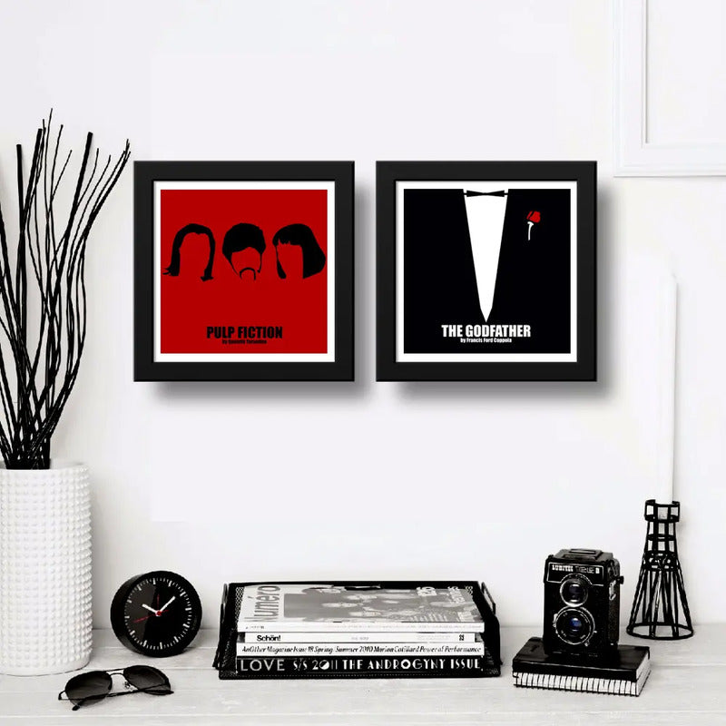Set 2 Cuadros Pulp Fiction Godfather Minimalista Peliculas Marco Negro