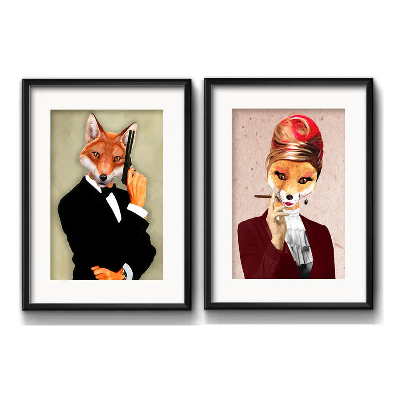Set 2 Cuadros Pareja Zorro 007 James Bond Retro Con Paspartu