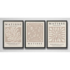 Set 3 Cuadros Dormitorio Living Matisse Tonos Beige Pastel Marco Negro