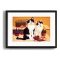 Cuadro Gatos Maceta Flores Mascota Decoracion Con Paspartú Marco Negro
