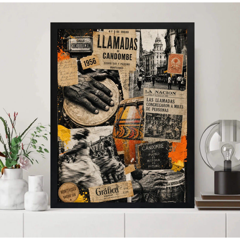 Cuadro Carnaval Uruguayo Candombe Llamadas 1956 Arte Retro Marco Negro