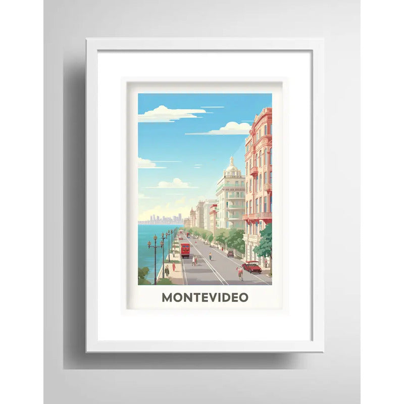 Cuadro Montevideo Retro Uruguay Rambla Playa Con Paspartú