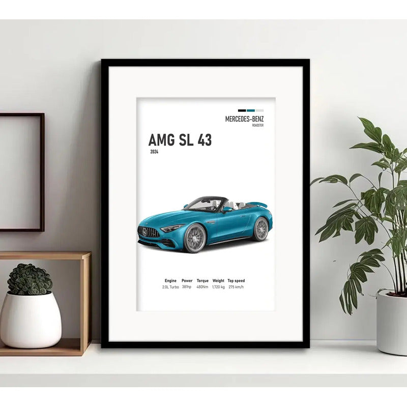 Cuadro Autos Y Camionetas Modelos Marcas Arte Con Paspartu Mercedes Benz Roadster Amg Sl 43 Con Marco Negro