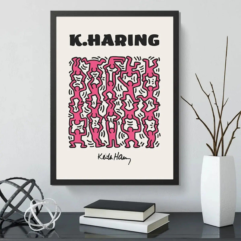 Cuadro Keith Haring Pink Humanism Arte Urbano Decoracion Marco Negro