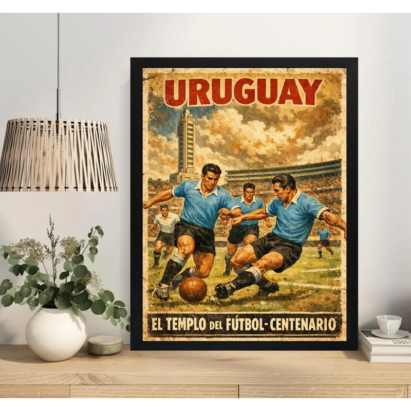 Cuadro Estadio Centenario El Templo Del Futbol Uruguay Retro Marco Negro