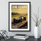 Cuadro Jim Clark Lotus 25 Climax Formula 1 Auto Carrera Arte Marco Negro