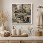 Cuadro Para Decoracion Bano Paris Retro Banera 33x33cm Marco Blanco