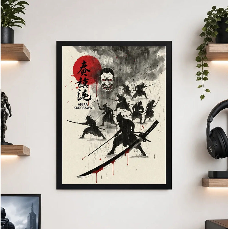 Cuadro Samurai Ninja Akira Kurosawa Pelicula Arte Japones Marco Negro