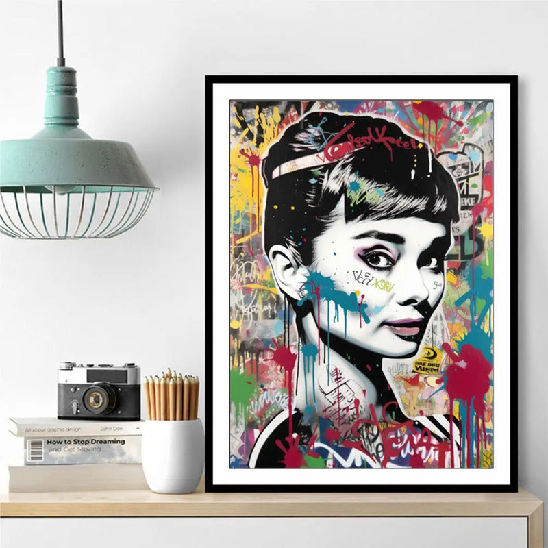 Cuadro Audrey Hepburn Graffiti Arte Urbano Cinema Decoracion Marco Negro