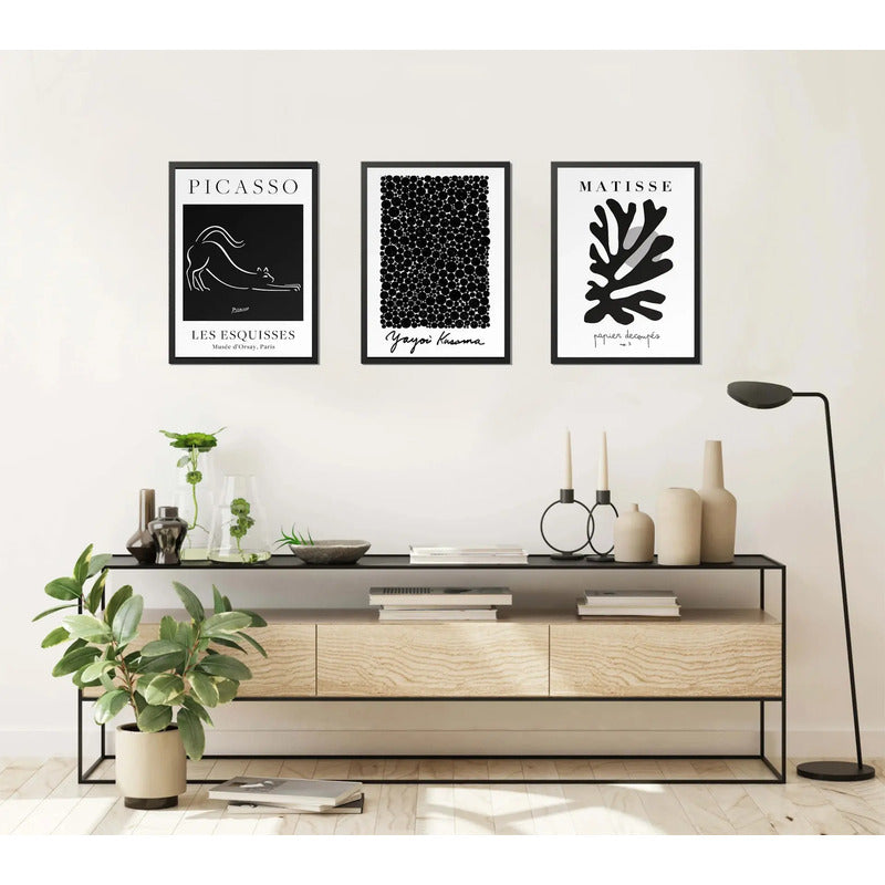 Set 3 Cuadros Picasso Matisse Kusama Black Minimalista Arte Marco Negro