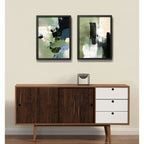 Set 2 Cuadros Dormitorio Living Abstracto Mossy Calm Verde Marco Negro
