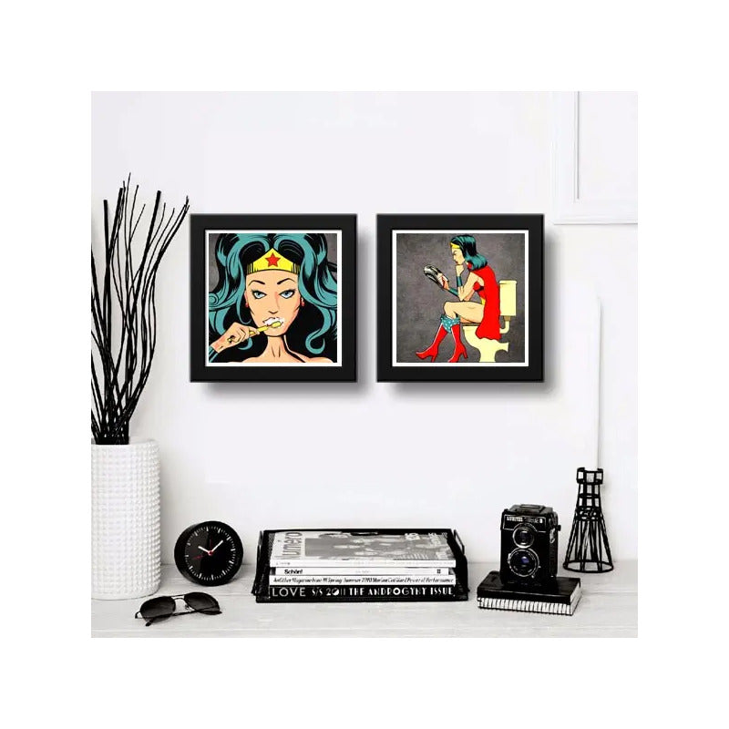 Set 2 Cuadros Mujer Maravilla Baño Superhéroe Comics Decor