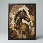 Cuadro Caballo Arboles Botanico Arte Animal Decoracion Marco Negro