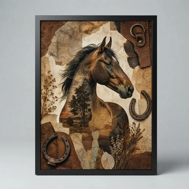 Cuadro Caballo Arboles Botanico Arte Animal Decoracion Marco Negro