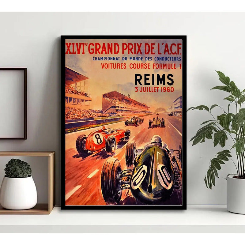 Cuadro Monaco Pista De Carrera Autodromo Formula 1 Retro Reims Gran Premio De Francia Negro