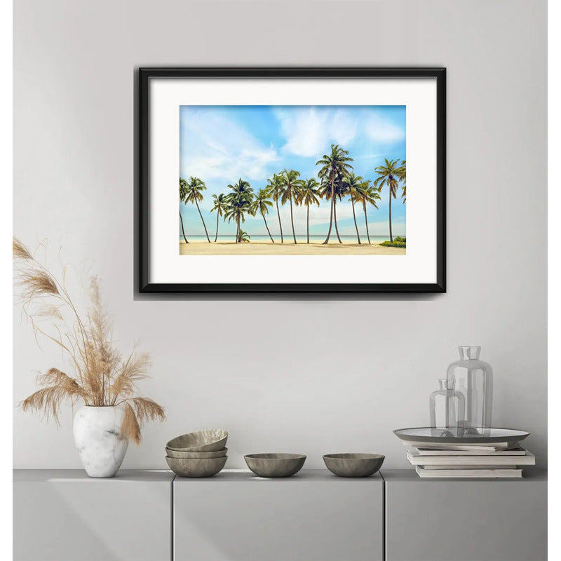 Cuadro Paisajes De Playa Mar Palmeras 53x43cm Con Paspartú Marco Negro