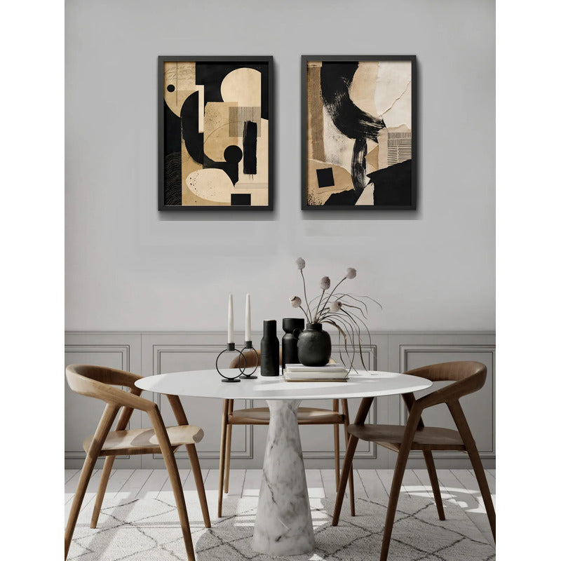 Set 2 Cuadros Boho Arte Abstracto Texturas Living 53x43cm Marco Negro