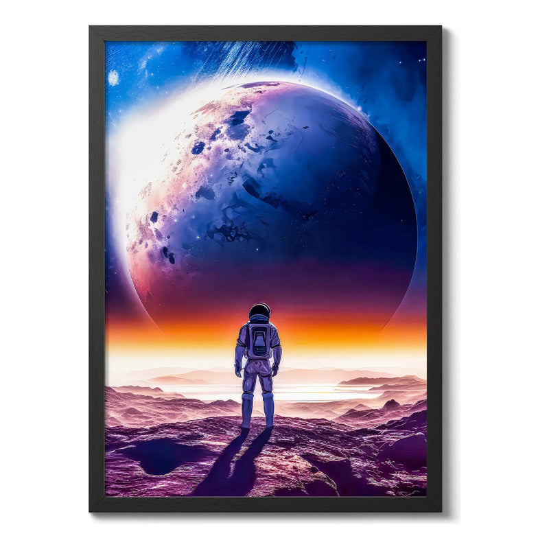 Cuadro Astronauta Caminando Planeta Luna Espacio Nasa Arte Marco Negro