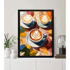 Cuadro Cafés Latte Hojas De Otoño Arte Cocina Decoracion Marco Negro