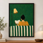 Cuadro Dormitorio Living Niña Leyendo Libro Arte Abstracto Marco Negro