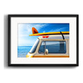 Cuadro Kombi Vintage Surf Tabla Retro Playa Mar Con Paspartu Marco Negro
